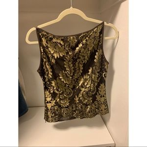 Valentino sheer brown/gold lace sleeveless blouse